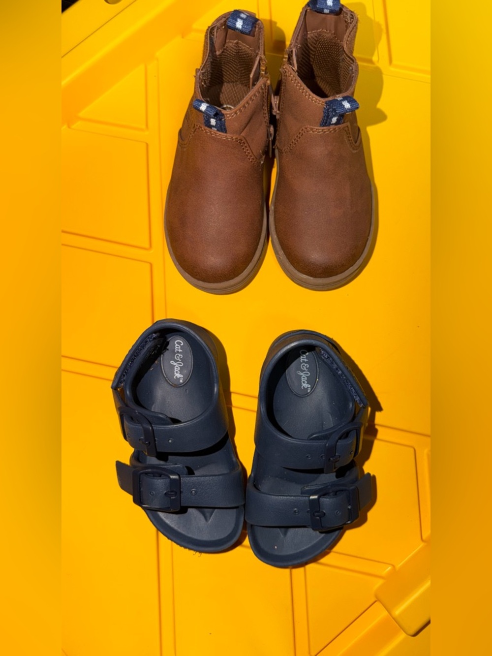 Cat & Jack Brown Chelsea Boots and Navy Buckle Sandals Set